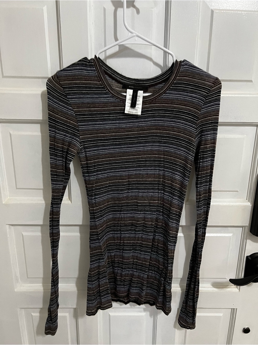 BCBGMaxAzria Brown and Gray Striped Knit Top